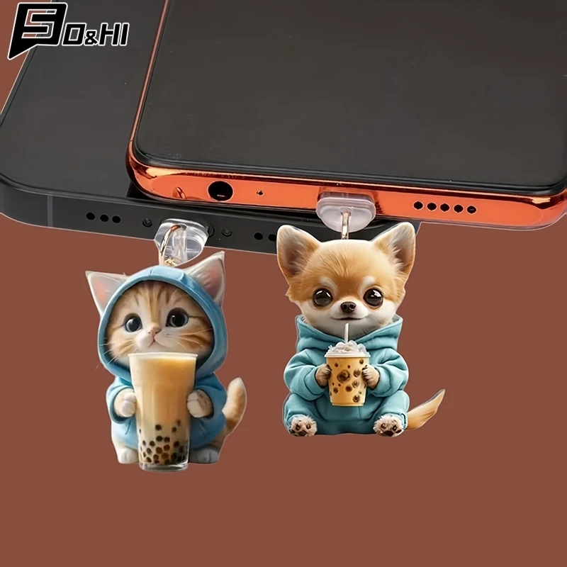 1Pcs Cute 2D Cat Phone Anti Dust Cap Charge Port Plug For IPhone Type C Dust Protection Stopper Accessorie