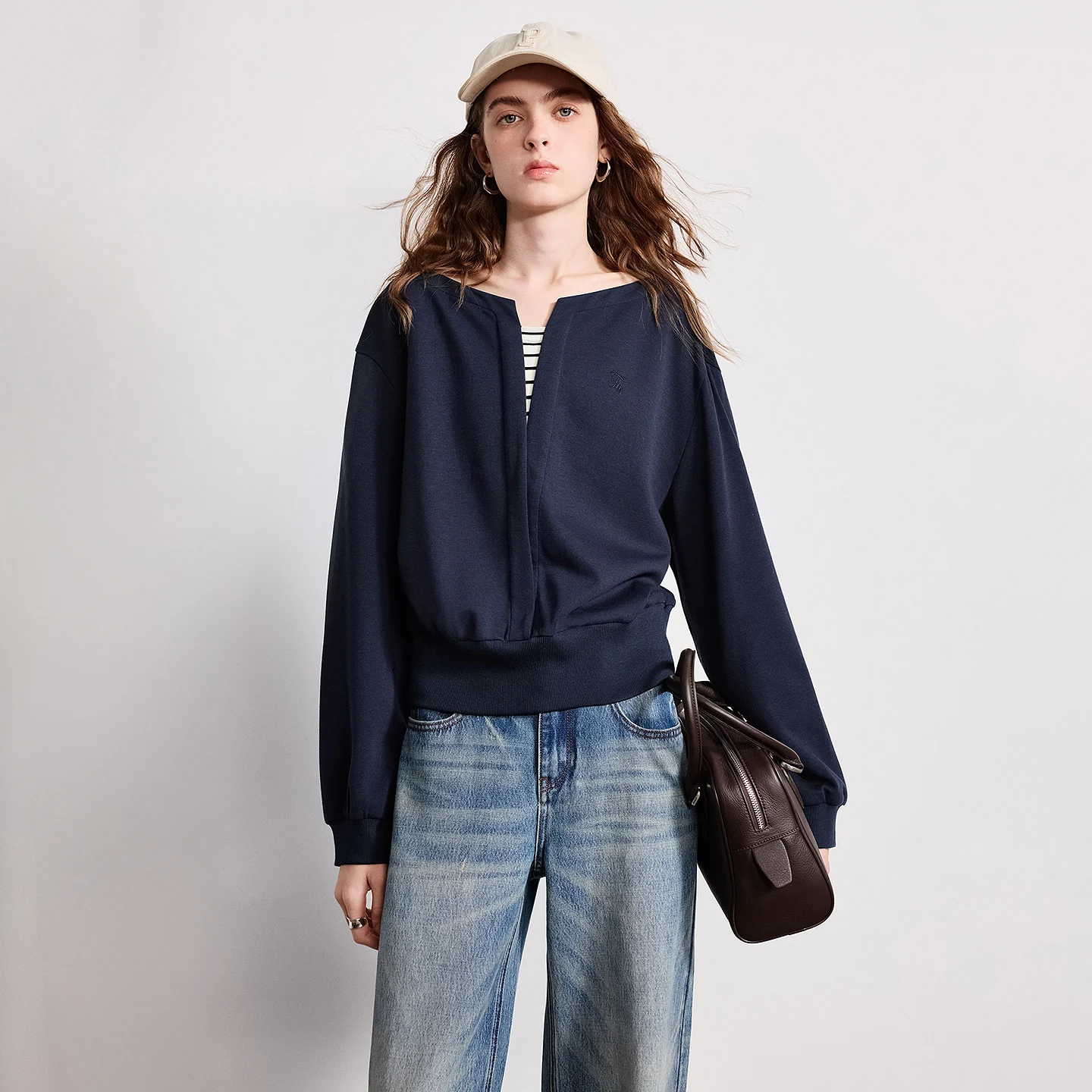 TOYOUTH Women T-shirt 2026 Spring New Pearl Ground Air Layer Loose Short Piece Spliced Fake Two-piece Waist Cinching Top