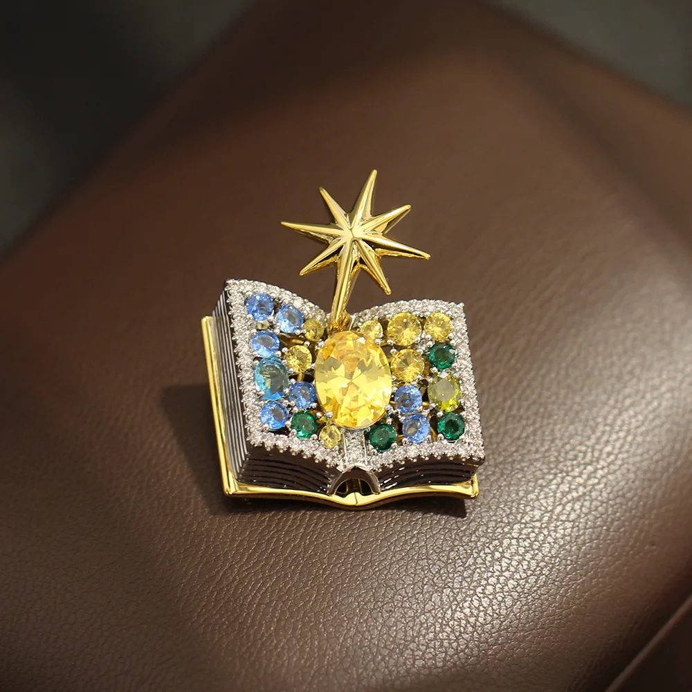 New New Creative Design Colorful Stone inlaid Sparkling Magic Book Brooch Personalized Niche High-end Accessory for Men and Women - Aliexpress Deal