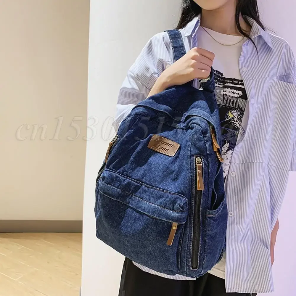 Bag Backpack For Women Retro Denim Zipper Bookbag Student Multi Pockets Fashion Backpacks Large Capacity Cowboy Solid School Bag