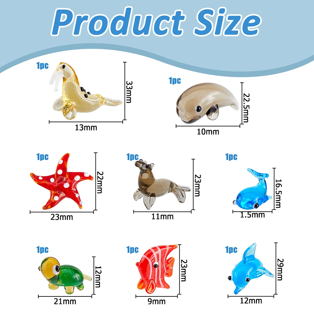 8 Styles Hand Blown Glass Figurines Miniature Animal Glass Decor Includes Whale Walrus Dolphin Butterflyfish Turtle Starfish
