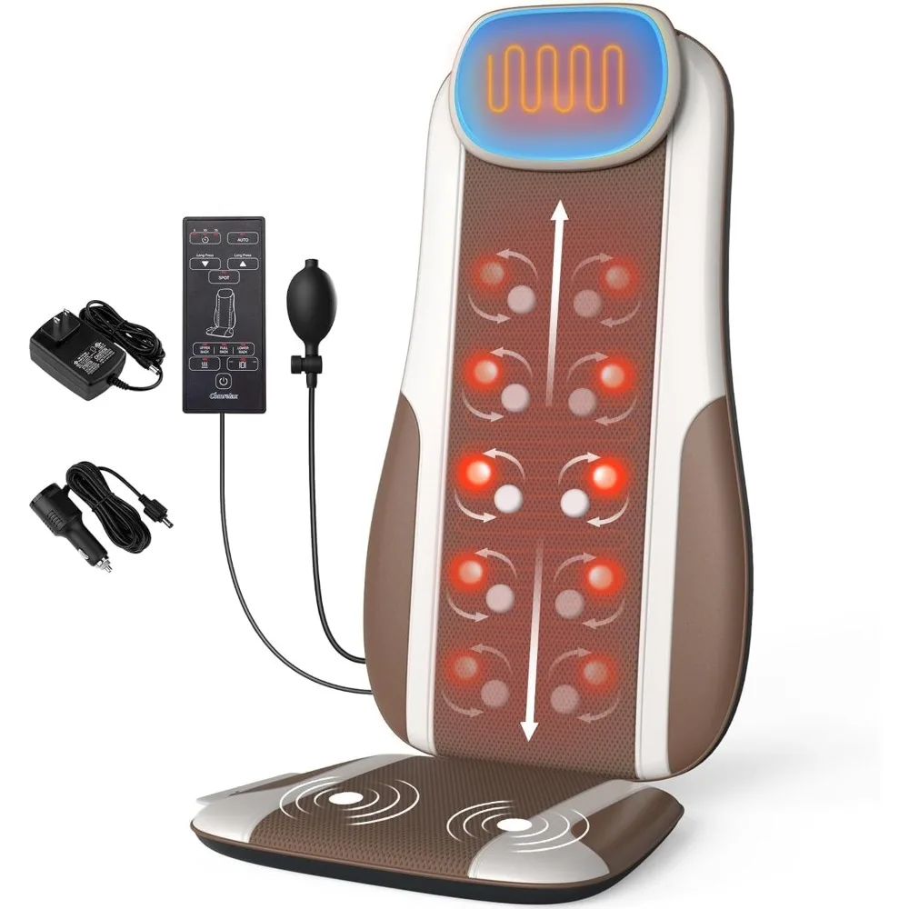 

Heated Shiatsu Massager for Back and Seat Cushion, Stress Relief with Deep Tissue Kneading, Roller, and Dual Vibration Modes