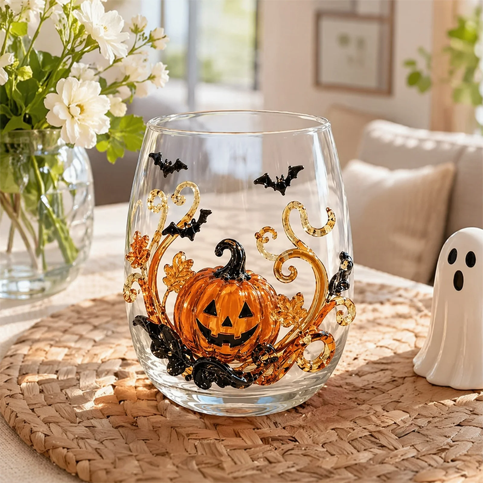 3D Halloween Artisan Glassware Collection Witchy Gothic Glass Set Spooky Candlelit Party Glass for Luminous Fall Sips Gifts