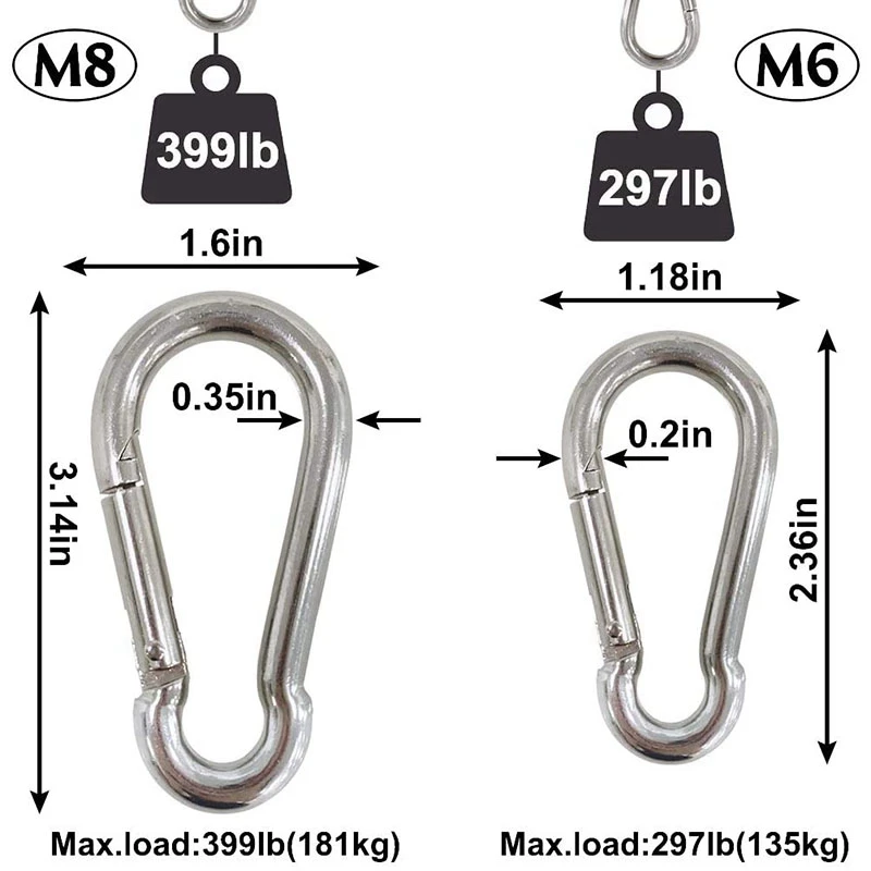 12Pcs Stainless Steel Spring Snap Hook Carabiner, Small Carabiner, Stainless Steel Clips For Flags Climbing(M6 And M8)