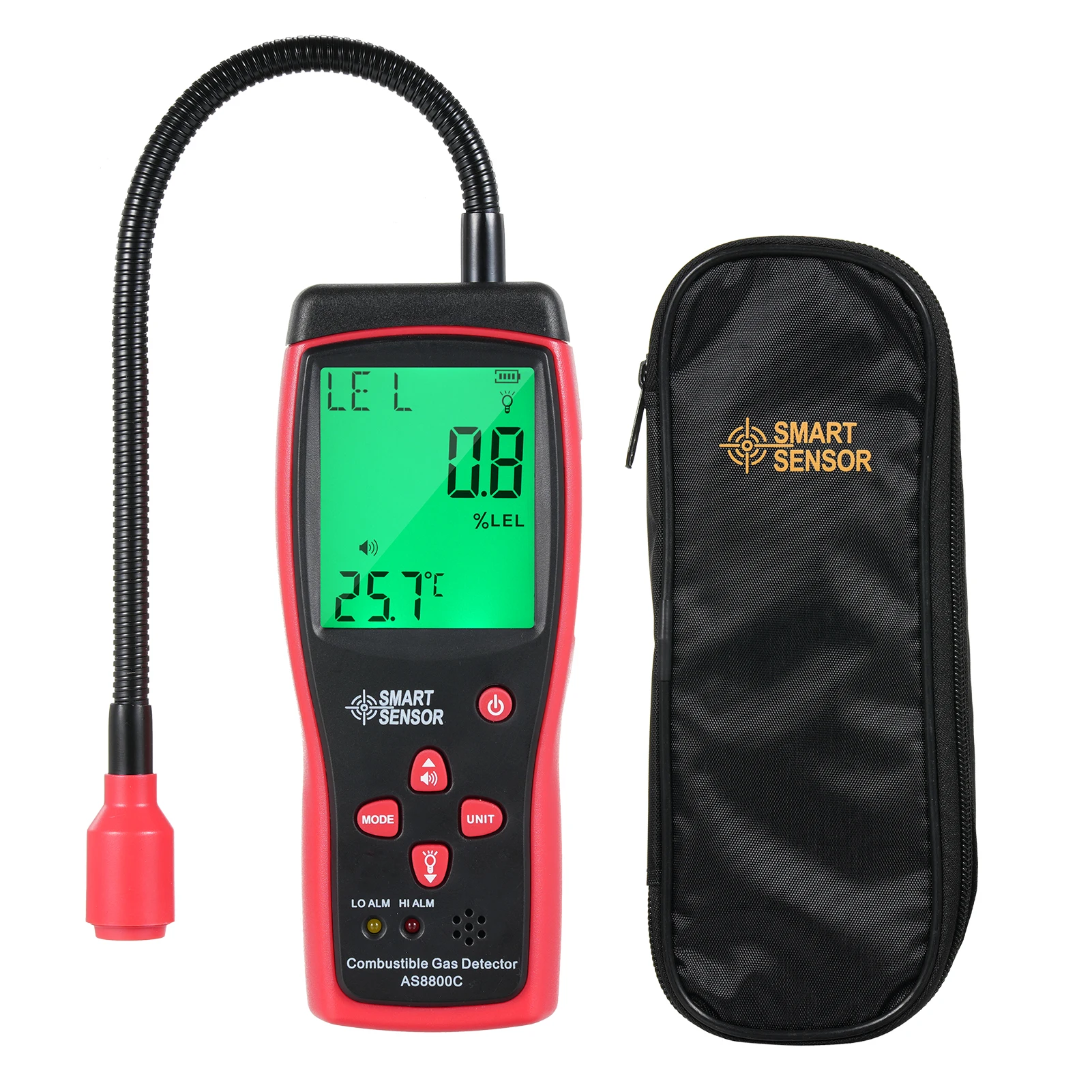 SMART SENSOR Handheld Combustible Gases Natural Gases Leak Detector with Temperature Test and Sound Light Alarm Function