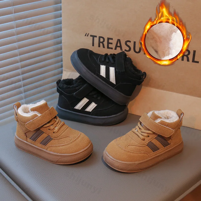الأطفال حذاء من الجلد 2025 الشتاء الفتيات الفتيان القطن الثلوج أحذية أطفال موضة أفخم أحذية قطنية دافئة طفل مكافحة ركلة حذاء الثلوج