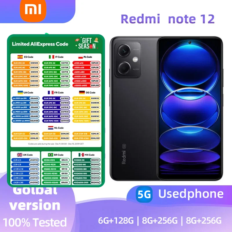 Redmi Note 12 5G Android 6,67 Zoll RAM 8 GB ROM 256 GB Qualcomm Snapdragon 4 Gen1 gebrauchtes Telefon