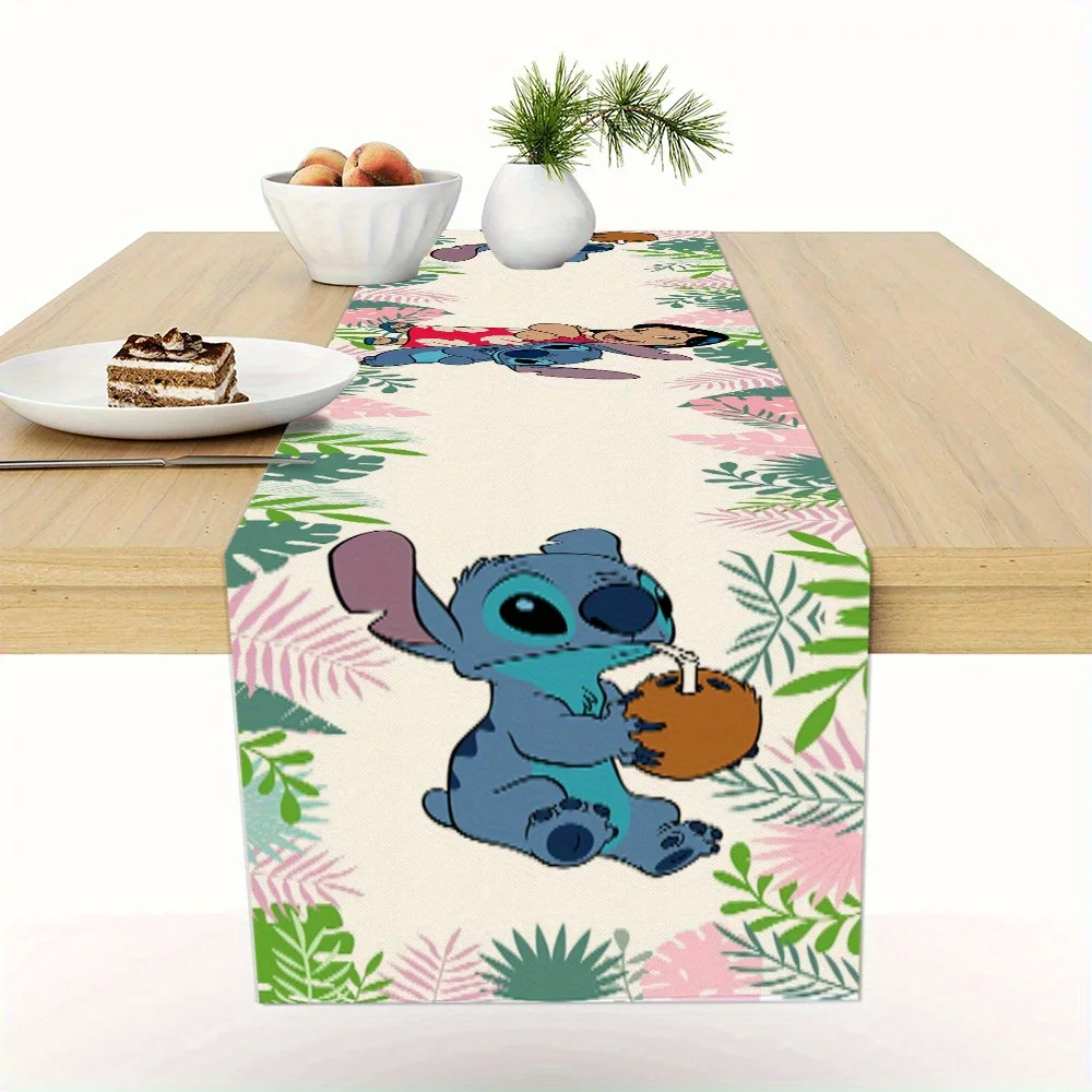 قطعة واحدة من مفرش المائدة المربع بنمط ديزني ستيتش وليلو، مناسب لحفلات العشاء، والتجمعات العائلية، والديكور المنزلي، وديكور حفلات أعياد الميلاد