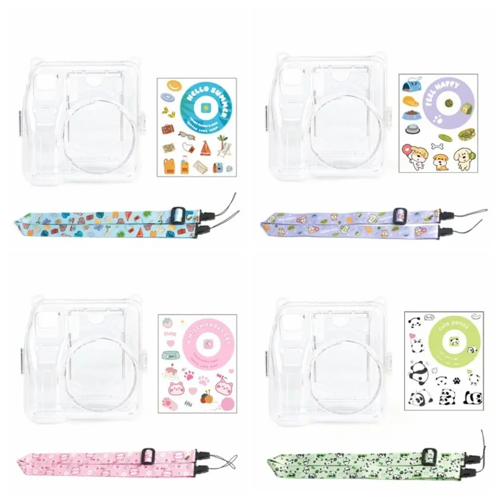 Sticker 3 in 1 Instant Camera Case with Shoulder Strap Transparent Protective Cover Photography for Fujifilm Instax mini SE