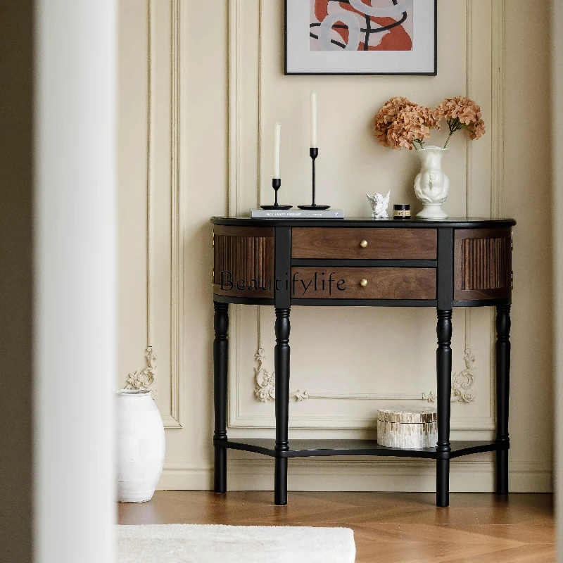 

French retro black walnut porch cabinet small apartment household corridor aisle locker antique style