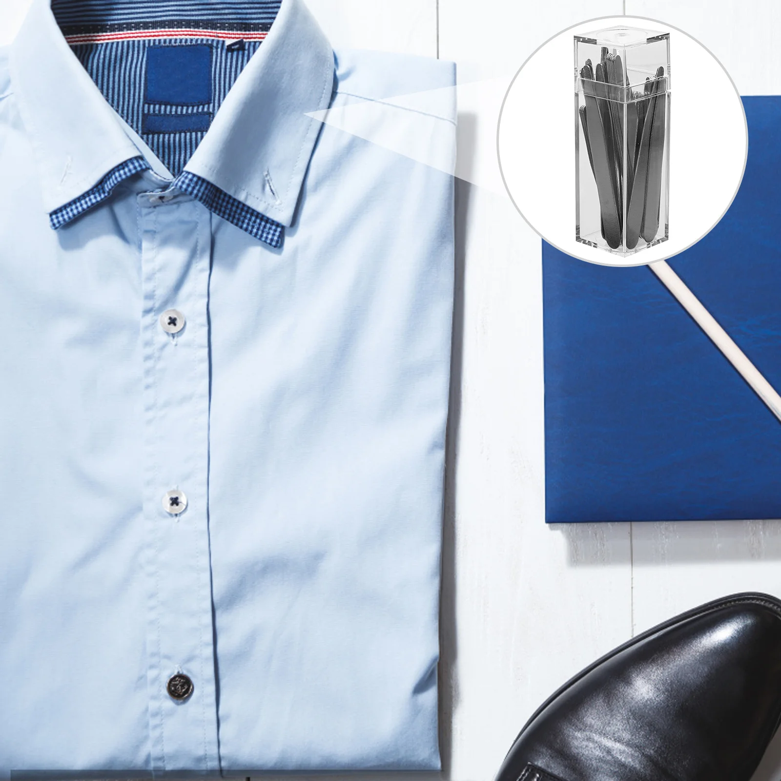 36 szt. Podpórki do kołnierzyków koszul męskich, zapobiegające marszczeniom, gładkie zaokrąglone krawędzie, worki na koszulki, spodnie.