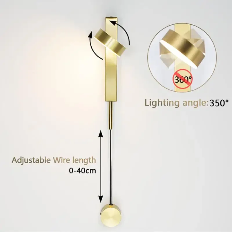 Modern LED Wall Lamp Wall Lights with Switch Knob Dimming for Home Living room Bedroom Bedside Decoration Night Light