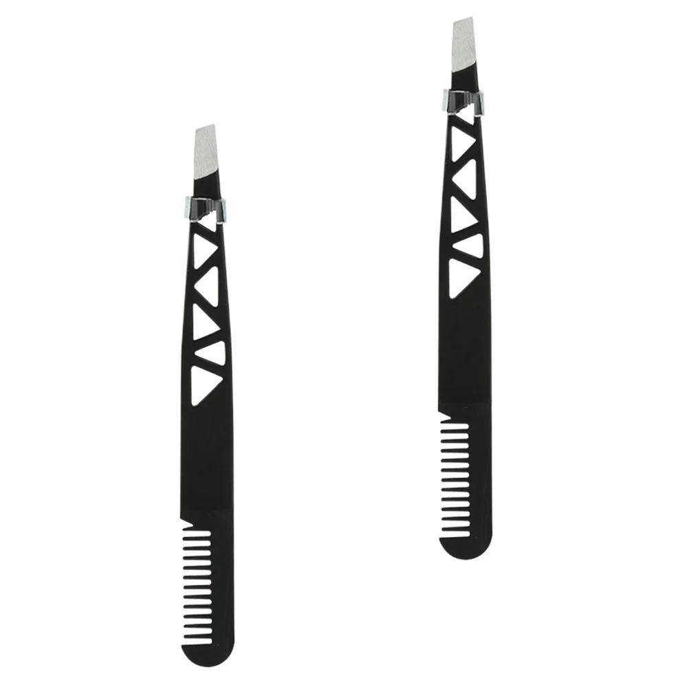 2Pcs Dual-Use Eyebrow Tweezer Eyebrow Trimmer Eyebrow Shaping Tool Makeup Accessories Black Dual-Use Tweezer