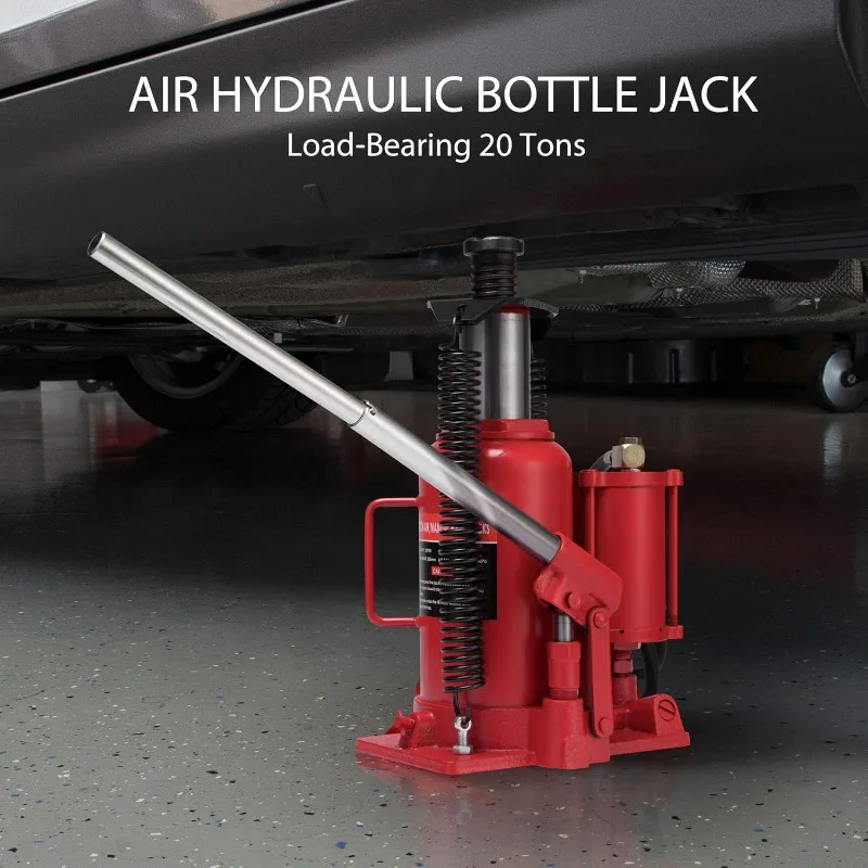 Pneumatic Air Hydraulic Bottle Jack with Manual Hand Pump 20 Ton Heavy Duty Auto Truck Travel Trailer Repair Lift Red