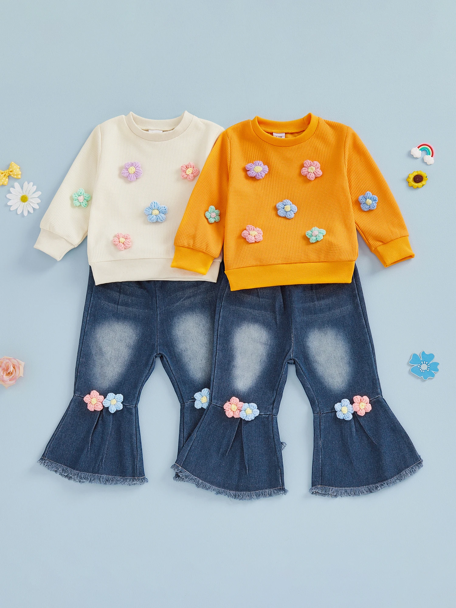 

Adorable Infant Girl Summer Clothes Floral Print Ruffle Sleeve T-shirt and Denim Shorts 2 Piece Outfit Set