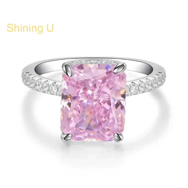 Shining U S925 Silver High Carbond Diamond 4CT Pink Yellow Gems Ring for Women Fine Jewelry Engagement Summer