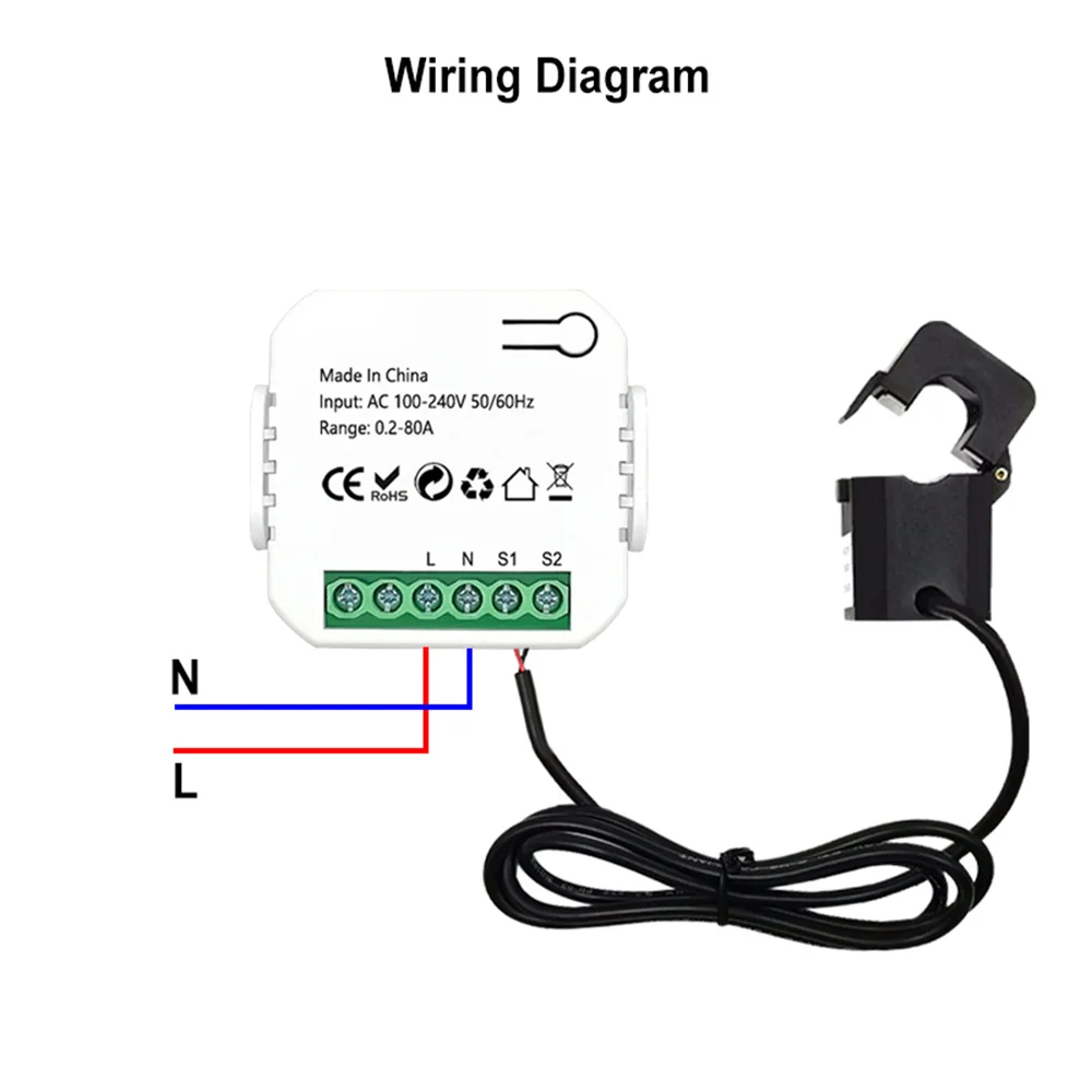 Tuya Smart Life Wifi Energy Meter 80A With CT Clamp App Kwh Power Consumption Monitor Electricity Statistics 90- 250VAC 50/60Hz