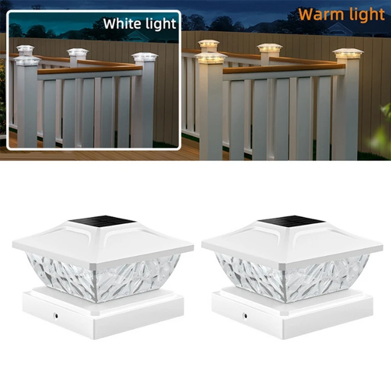 Outdoor Hek Paalkap Licht Warm Wit En Koel Wit Verlichting Waterdicht Villa Kolom Lamp Solar Led Pilar Licht