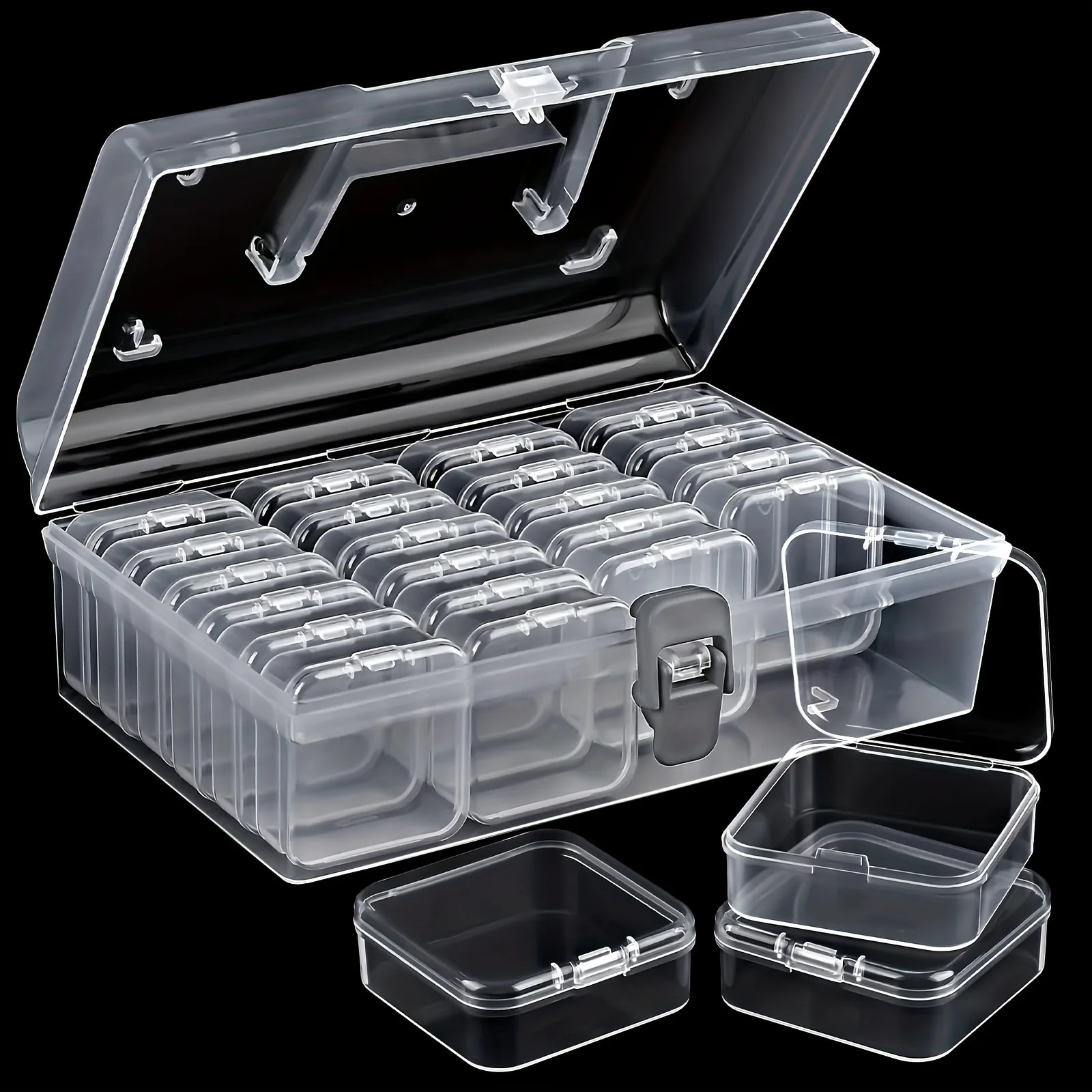 Mini 24-Compartment Portable Square Storage Box Transparent Plastic Parts Organizer Ideal for Bead Sorting And Storage