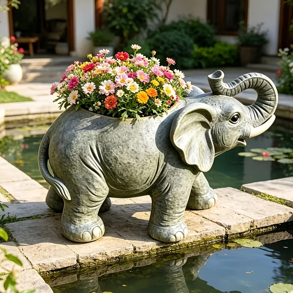 1 Piece Elephant-Shaped Flower Pot, Elephant Resin Garden Decoration for Courtyard, Balcony, Outdoor Decoration, Elephant Flower Pot Resin Ornament, Courtyard Decoration Ornament Flower Pot