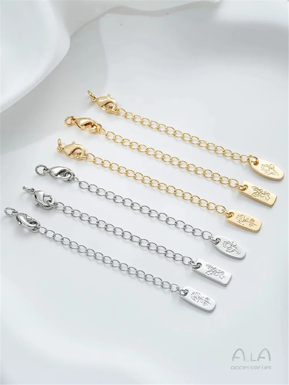 14K Gold-ห่อแกะสลักผีเสื้อ Rose Tag TAIL CHAIN DIY เครื่องประดับทําด้วยมือขยายอุปกรณ์เสริม EXTENSION CHAIN