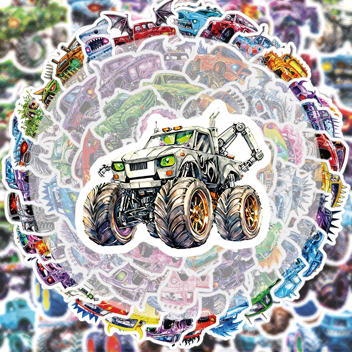 56 Monster Truck Stickers Vibrant Stickers Decals, Suitable for Water Bottles, Laptops, Cell Phones, Suitcases, Skateboards, Guitars, Party Decorations