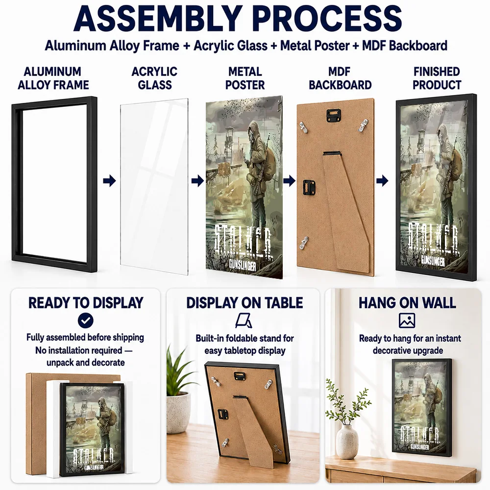 STALKER Gunslinger Post-Apocalyptic Framed Metal Print Customized Hero Tribute Wall Art Created For Players To Style Game Room