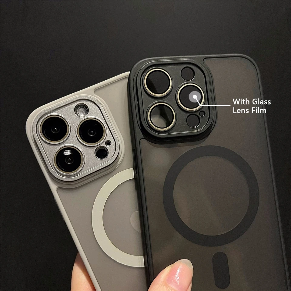 Funda blindada mate de lujo con carga magnética inalámbrica para iPhone 11 12 13 14 15 16 17 Air Pro Max Plus, a prueba de golpes 5
