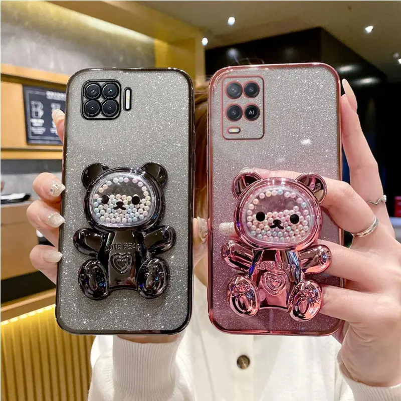 A55 a 32 Cute Bear Holder Case On For Oppo A73 A53 A32 A35 A31 A38 A36 A76 A93 A54 A52 A92 4g 5g Stand Cover F17 F11 pro f5 f 7