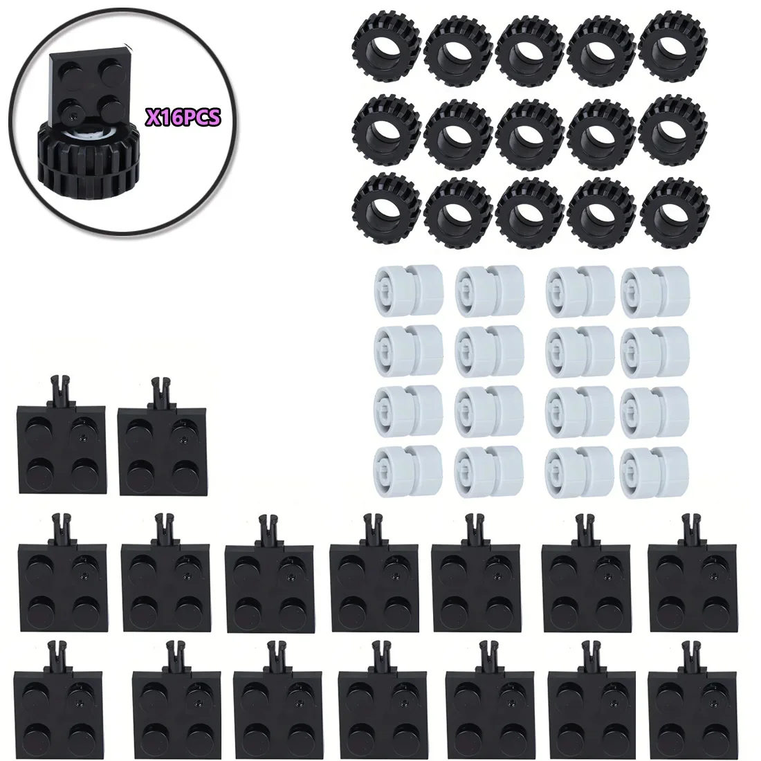 48 pièces roues de voiture pneus essieux + pneus + essieux bricolage assemblage modèle voiture jouets briques accessoires petites particules blocs de construction pièces