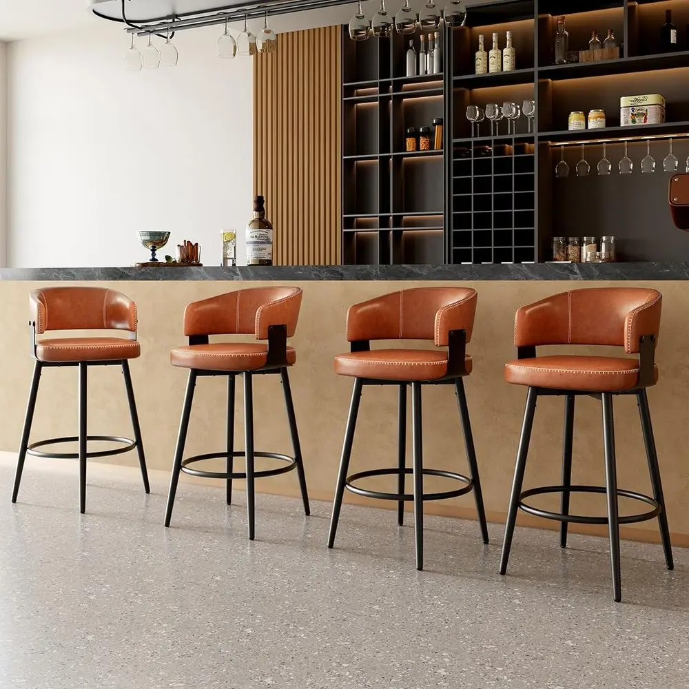 

Stools Set of 4, 30 Swivel Bar Height Bar Stools with Curved Back, MidCentury Modern Faux Leather Bar Chairs with ing for