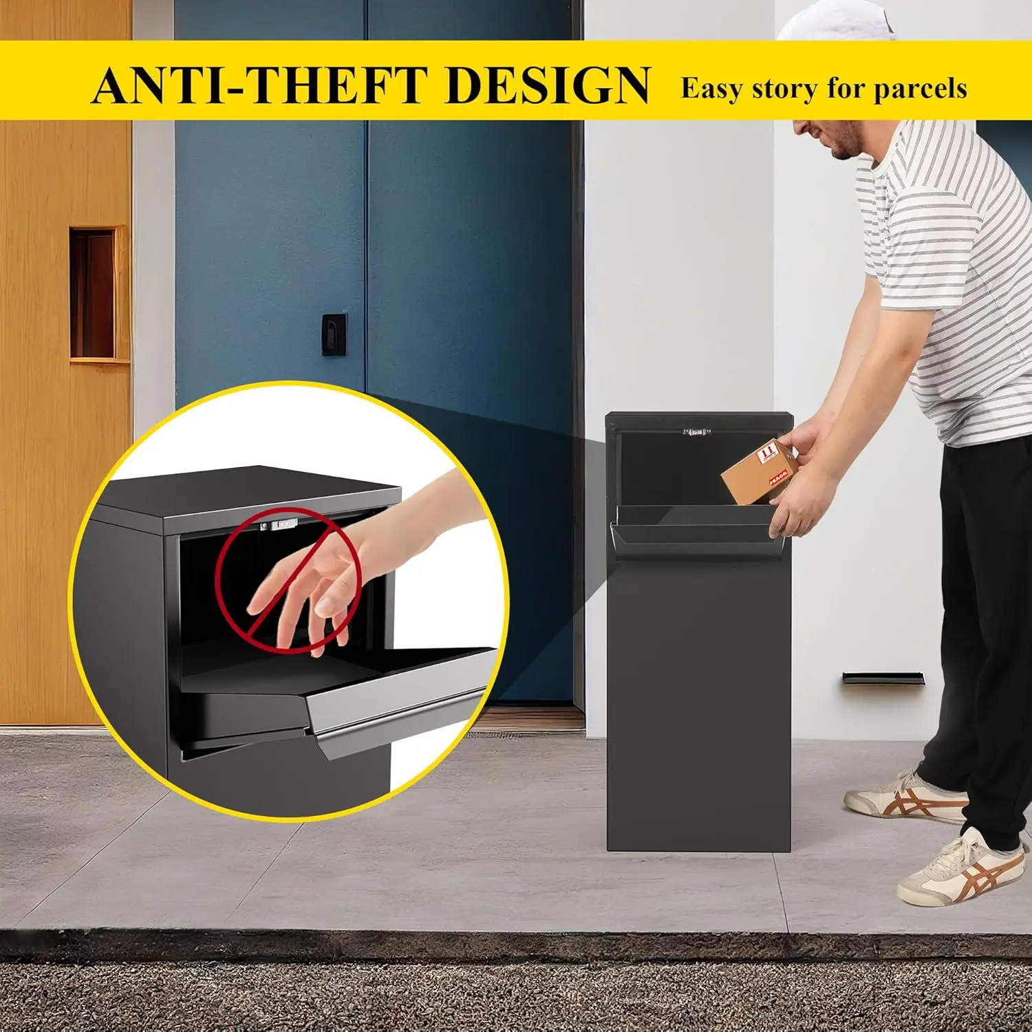 Parcel Drop Boxes for Outside, 15.24" x 11.42" x 35.47" Cold-Rolled Sheet Package Delivery Boxes, Anti-Theft Lockable Par