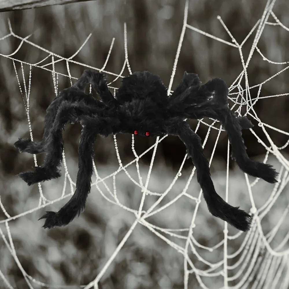 Multi-Size Halloween Stuffed Black Spider Artificial Spiders For Indoor Outdoor Use Easter Party Props Holiday Window Door Decor