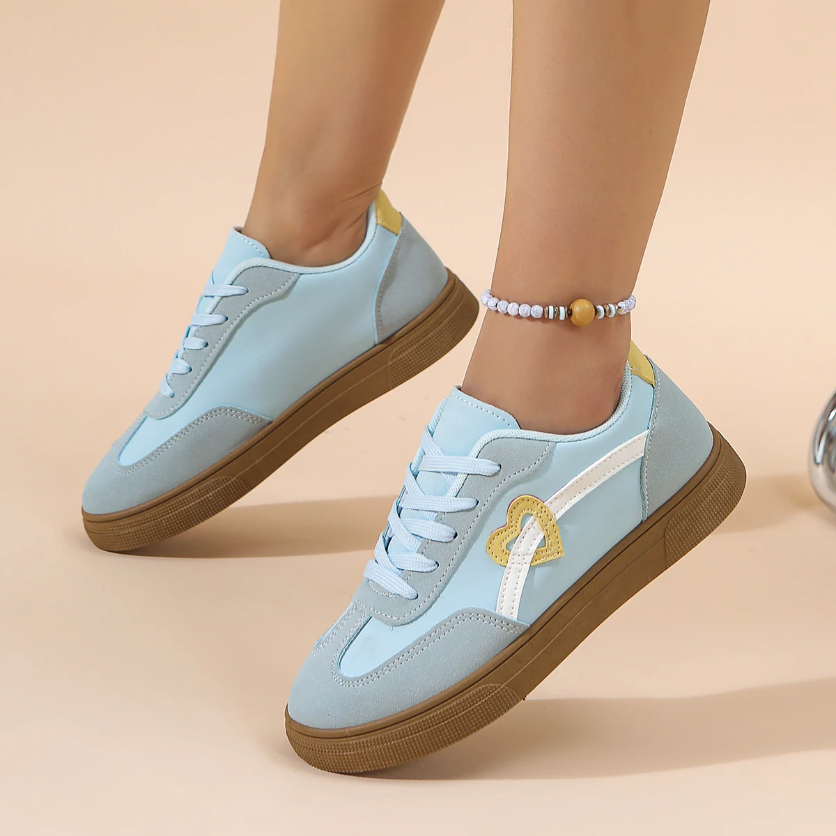 أحذية رياضية نسائية أحذية كاجوال مسطحة على شكل قلب نمط الدوبامين اللون أحذية رياضية جلدية المشي احذية الجري المدربين الجدد #4