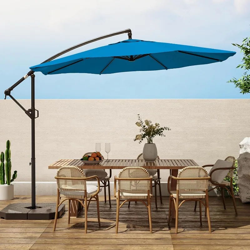 Patio Umbrellas Offset Outdoor Umbrella Cantilever Hanging Umbrellas w/Infinite Tilt,Fade Resistant Waterproof Canopy&Cross Base