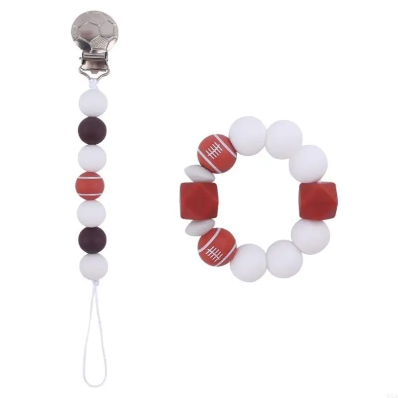 

Q22D Cartoon Football Bracelet Bracelet Pacifier для девочки мальчик -мальчик Силикон -Силикон -Жевав бусы Игруп