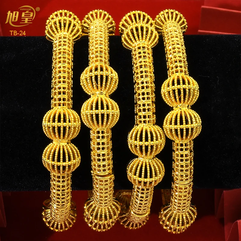 XuHuang Dubai Luxury Copper Gold Color Bangles Openwork Women Indian Bracelets Ethiopian Birthday Party Jewelry Gift Accessories