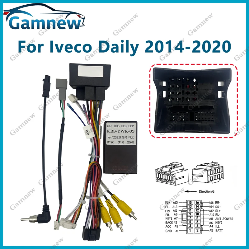 16PIN Car Radio Cable Power Wire Harness Adapter Canbus Box Decoder For Iveco Daily 2014-2020