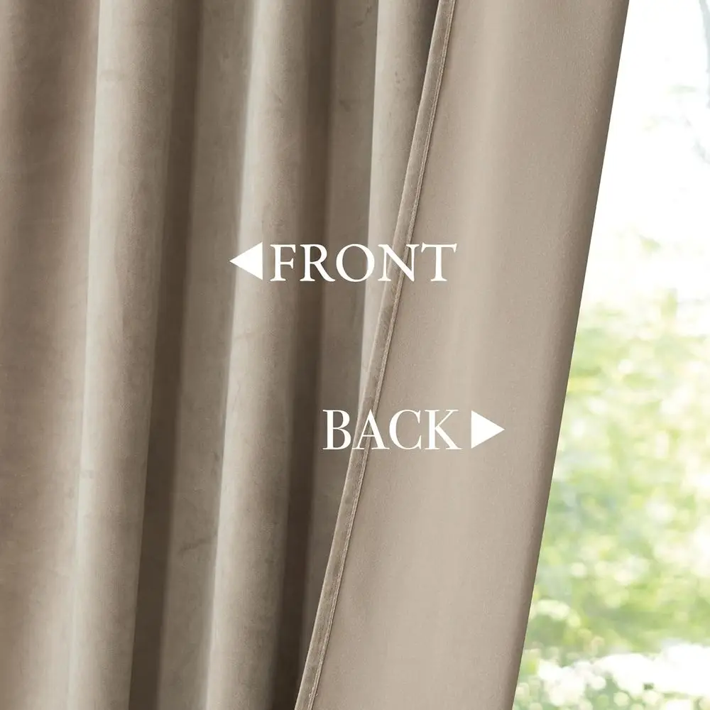ผ้าม่านกำมะหยี่สีเทาอมน้ำตาลขนาด 108 นิ้ว, ผ้าม่านกันแสงแบบ 2 ชิ้นสำหรับห้องนอนและห้องนั่งเล่น, ผ้าม่านกันความร้อนแบบนุ่ม