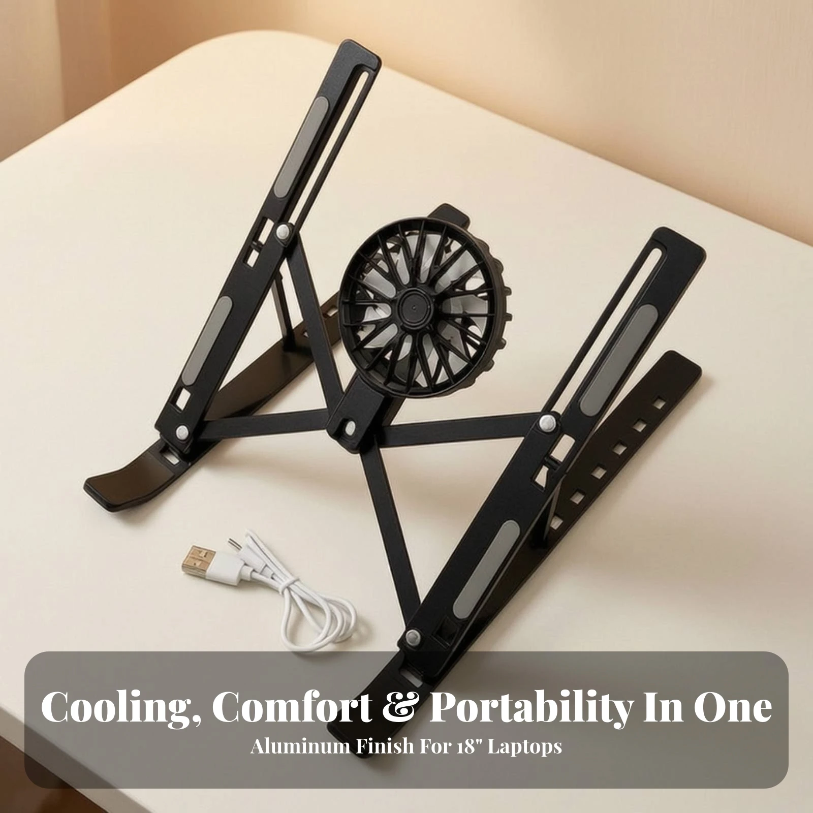 Laptop Stand with Cooling Fan Non-Slip Foldable Laptop Stand Foldable Device Riser Sturdy Ventilated for Gamers, Home Office