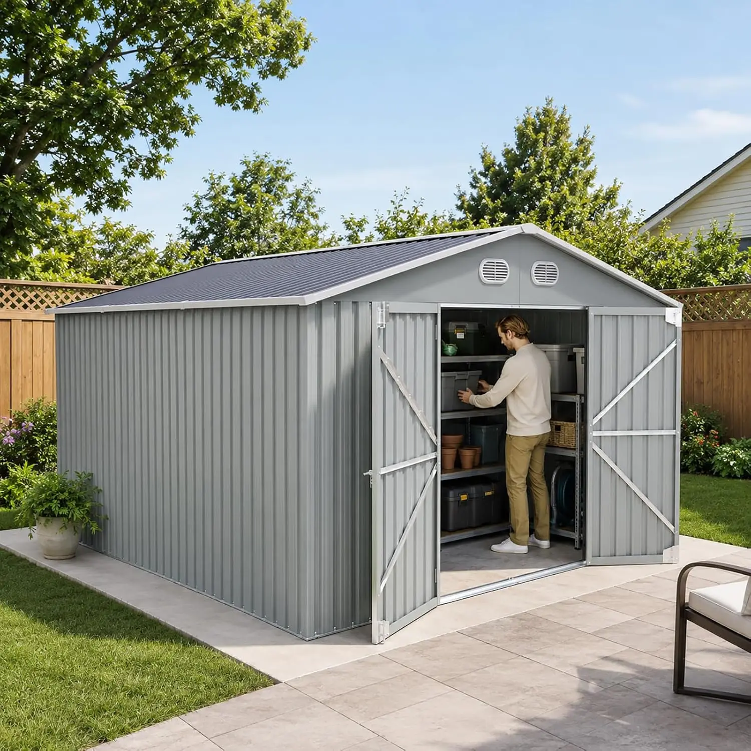 10x12 FT Metal Garden Shed Outdoor Storage Sturdy Frame, Customized
