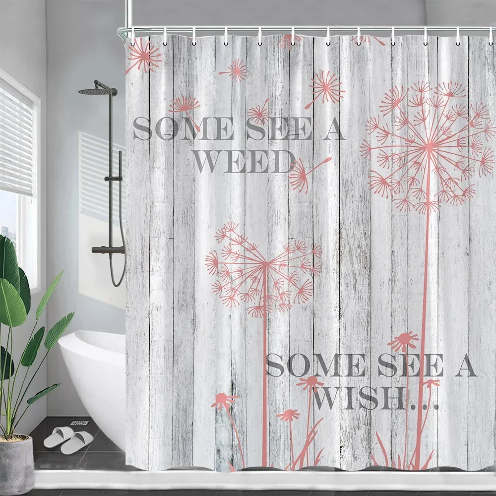 Black Dandelion Shower Curtains Rustic Farm Grey Wood Board Plant Floral Bath Curtain Polyester Fabric Bathroom Decor with Hooks image 6