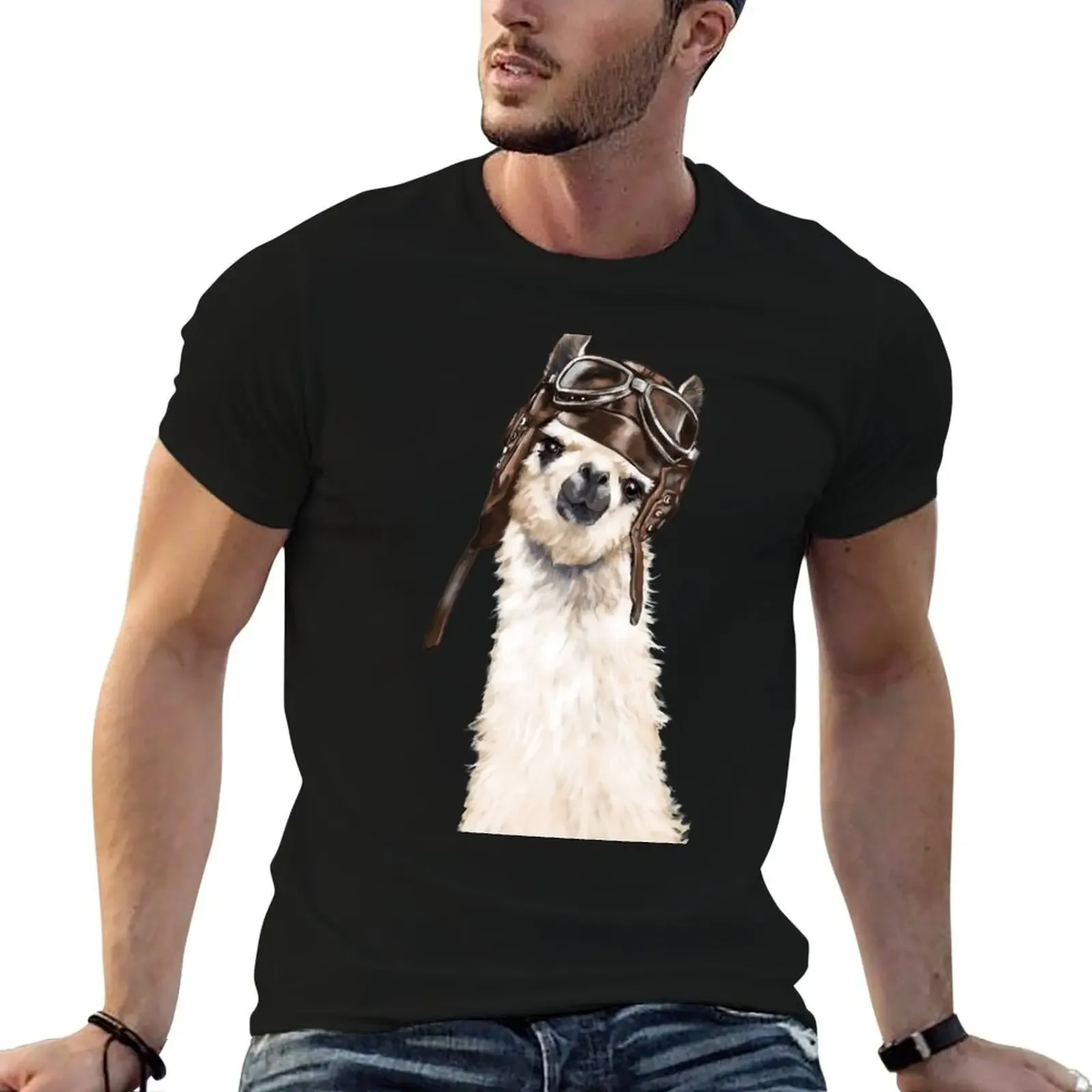 

Pilot Llama in Black T-Shirt funny shirt cotton cotton man t-shirts Funny t-shirt mens graphic t-shirts funny