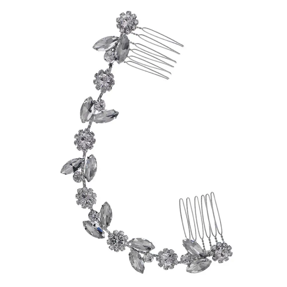 

Sunflower Leaf Rhinestone Hair Chain Comb Crystal Sparkly Bridal Wedding Hair Accessory for Women French Twist Veil Styling