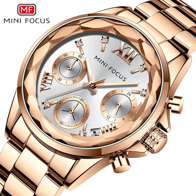 Mini foco 0466 moda feminina relógio de negócios casual relógio de pulso multifuncional calendário luminoso à prova dwaterproof água senhoras relógios