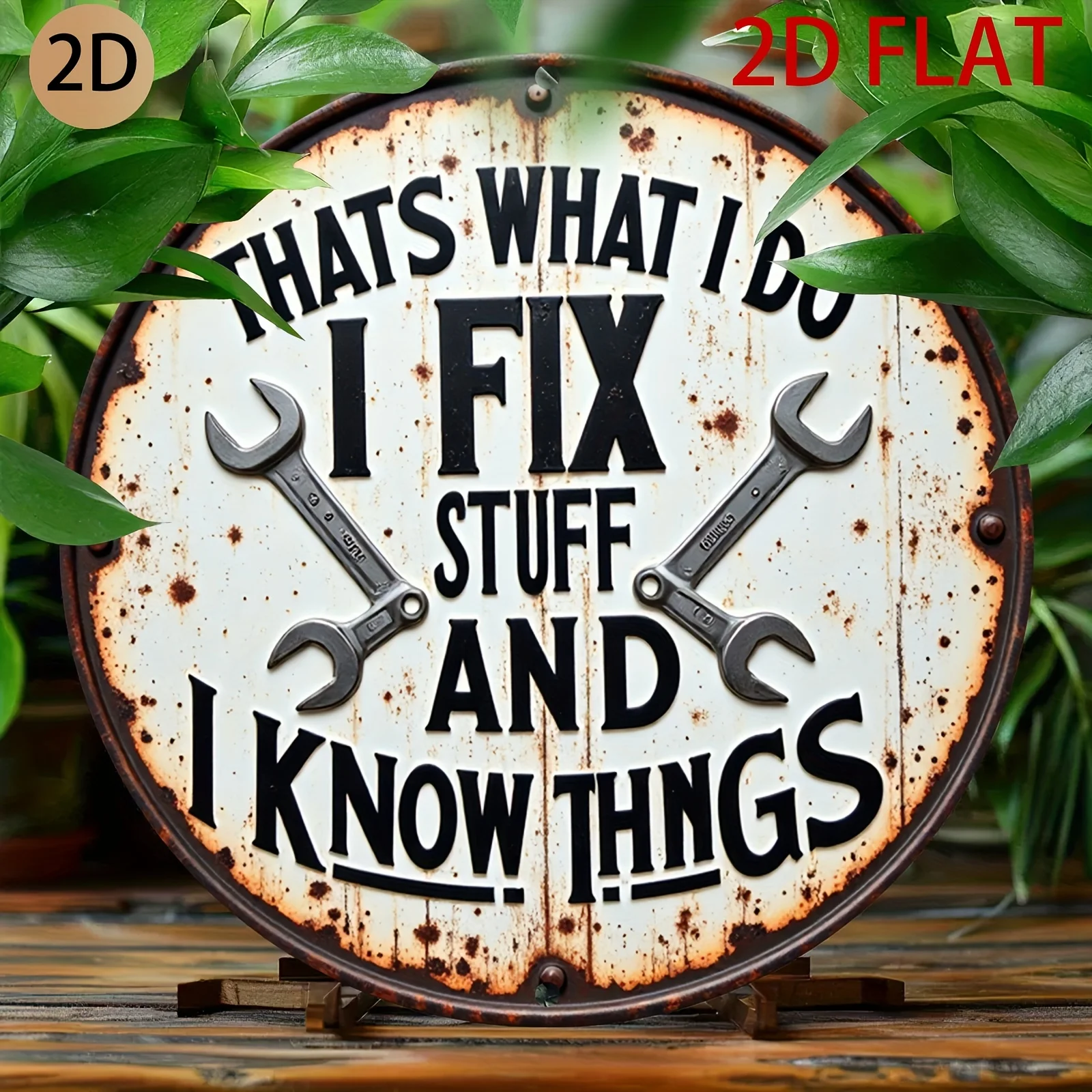 Vintage-Garage-Wanddekoration aus Metall – „That's What I Do – Fix Stuff & Know Things“, robustes, rostetes Metallschild mit Schraubenschlüsseln, Graphi