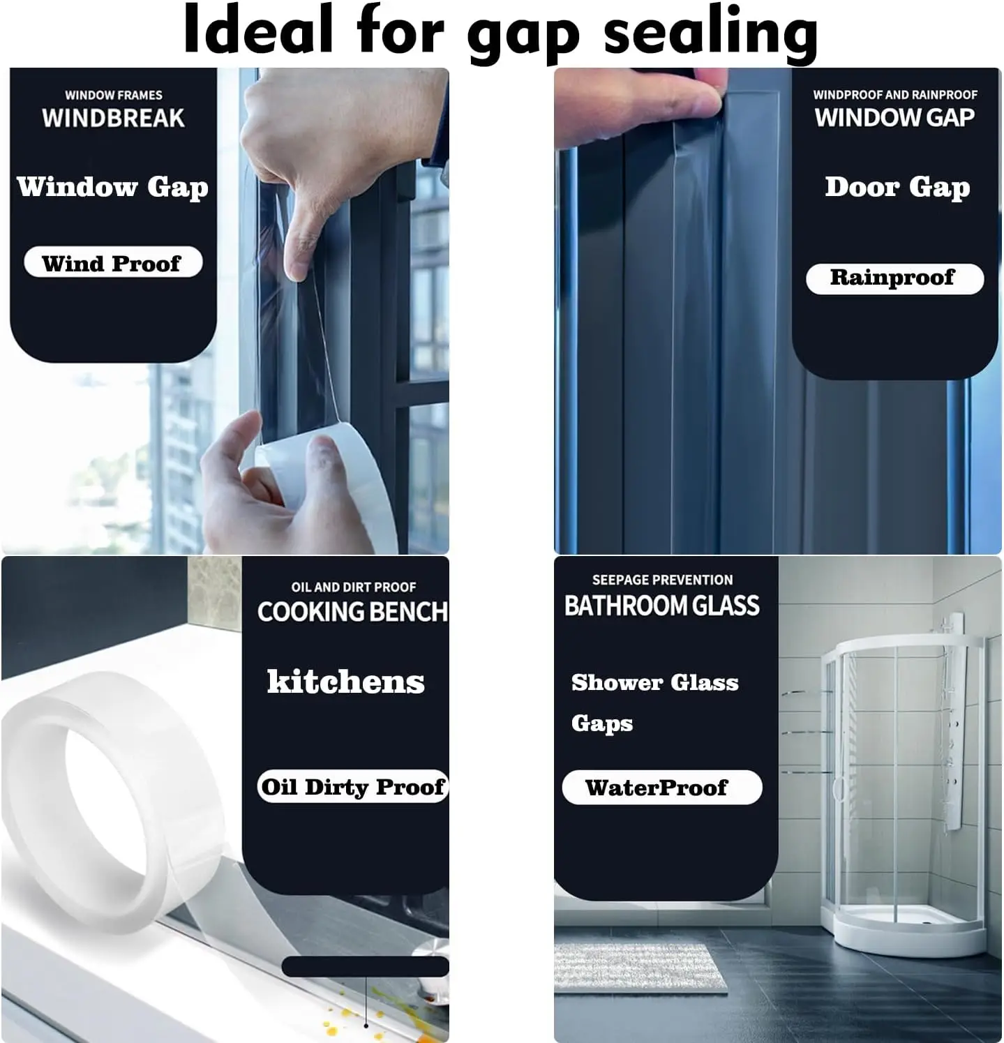 Transparent Window Weather Sealing Tape Weather Stripping Residue-Free Clear Insulation Tape for Doors and Shower Glass Gaps