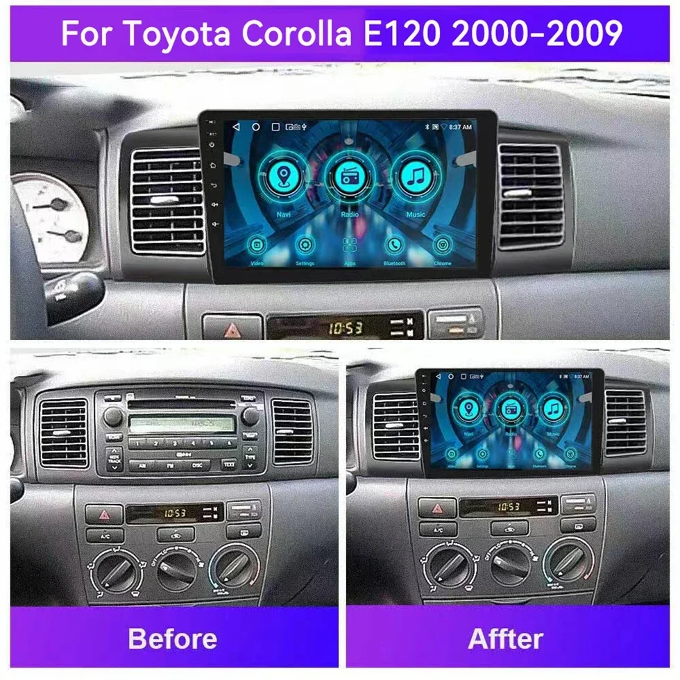 Autoradio pour Toyota CorTrustE120 E130 128-2000, 8 Go + 2006 Go, Navigation GPS, Stéréo, Limitation, Carplay, 4G + WIFI, Android