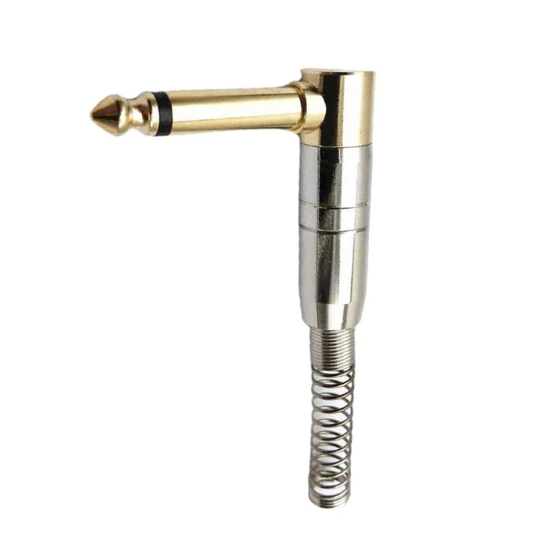 Elbow 6.35mm Single Channel AUX Plug 90 Degree Large 2Pin Coppered Tube Welded Microphones Spring Connector