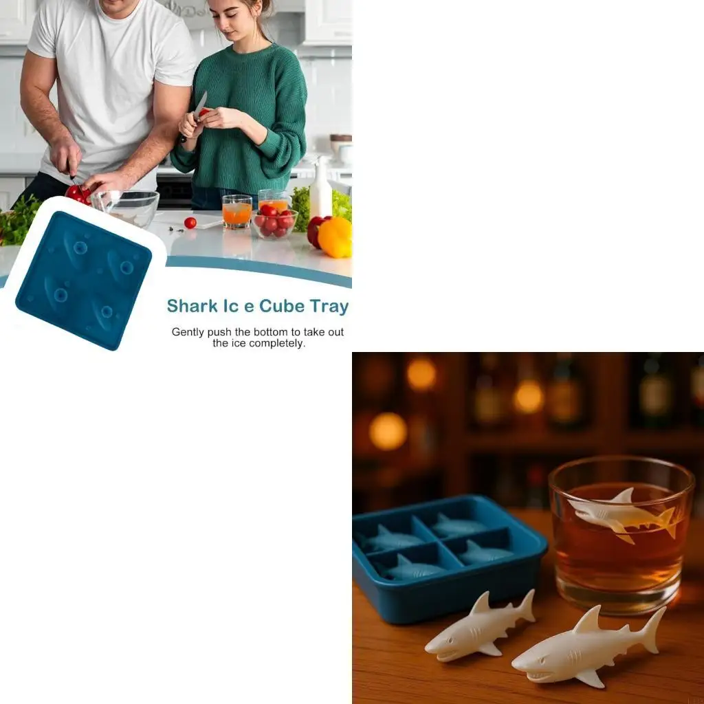 L43A Efficient Silicone 4 Cavity Shark Molds for Chocolate Ice and Dessert Makings Baking Tool for Home